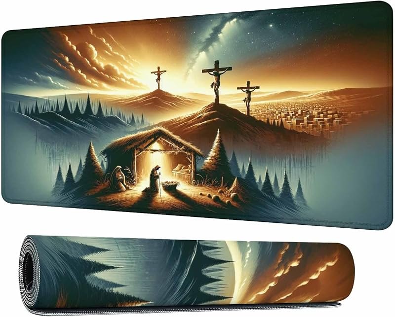 Birth and Death Mouse Pad Desk Mat Three Crosses on the Mountain of Jerusalem Large Gaming Mousepad for Keyboard