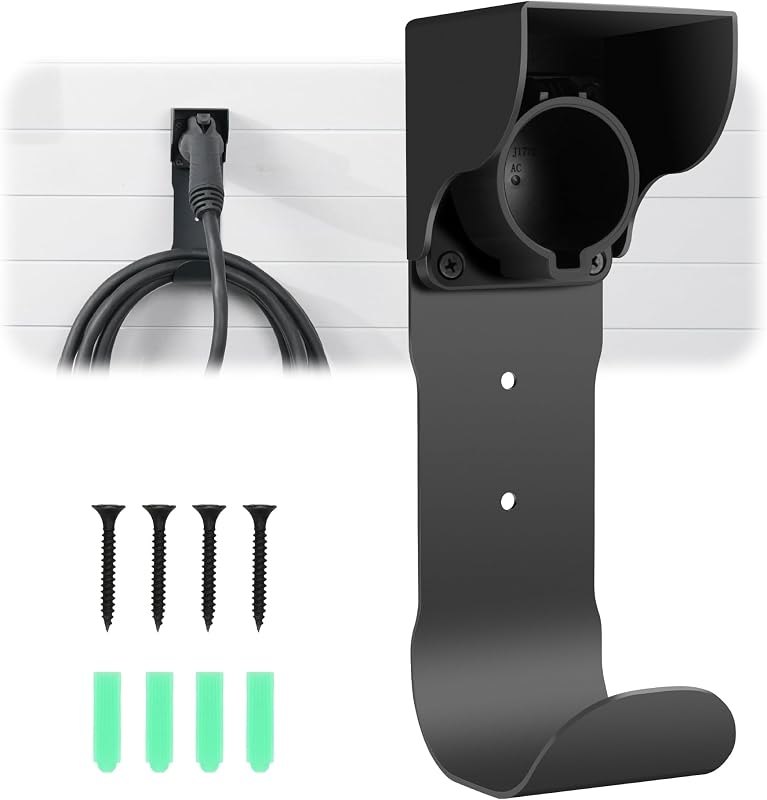 Autel EV Charger Holder, Wall-Mount Connector Nozzle Holster Dock with J-Hook for SAE J1772, Electric Car Charger