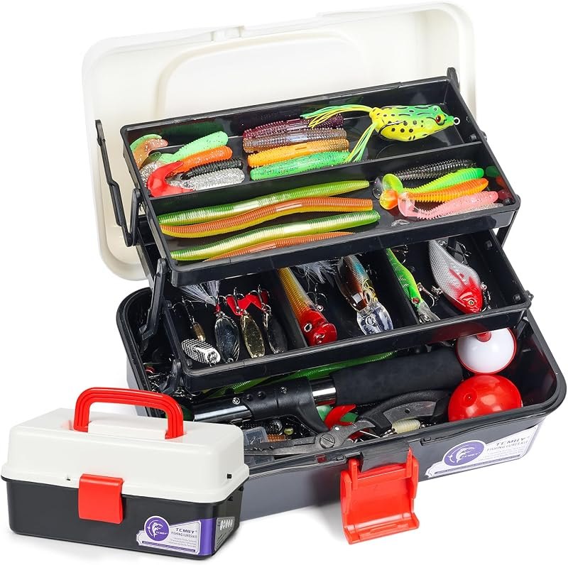 TCMBY 3 Layers Tackle Box with Tackle Included, 321Pcs Fishing Lures Kit Contains Pliers, Crankbait, Hooks, Weights &