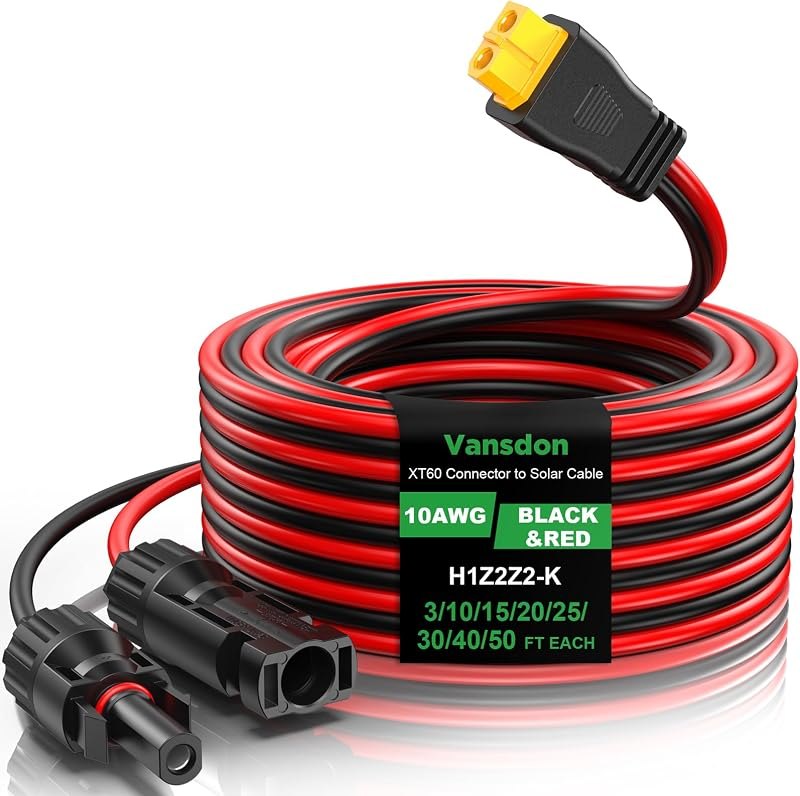 Vansdon Solar to XT60 Cable- 10AWG 30FT XT60 Solar Cable Charging Extension Cable Adapter for RV Portable Power