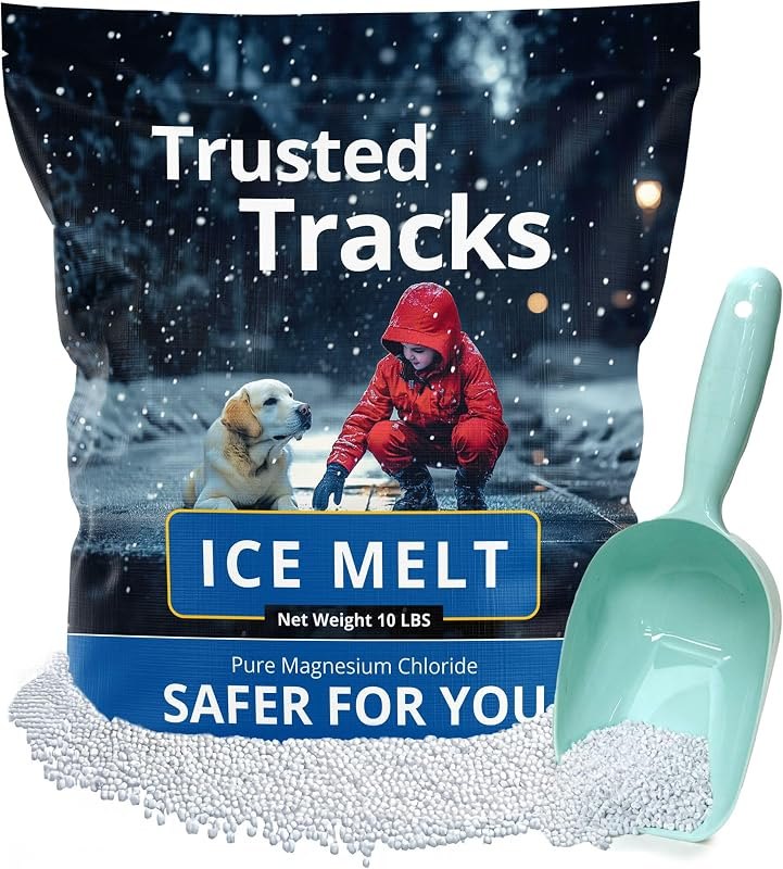 FIREKI Ice Melt, Pet Safe Ice Melt, 10 LBS Premium Snow Melter with Scoop, Pure Magnesium Chloride, Safer for Pets