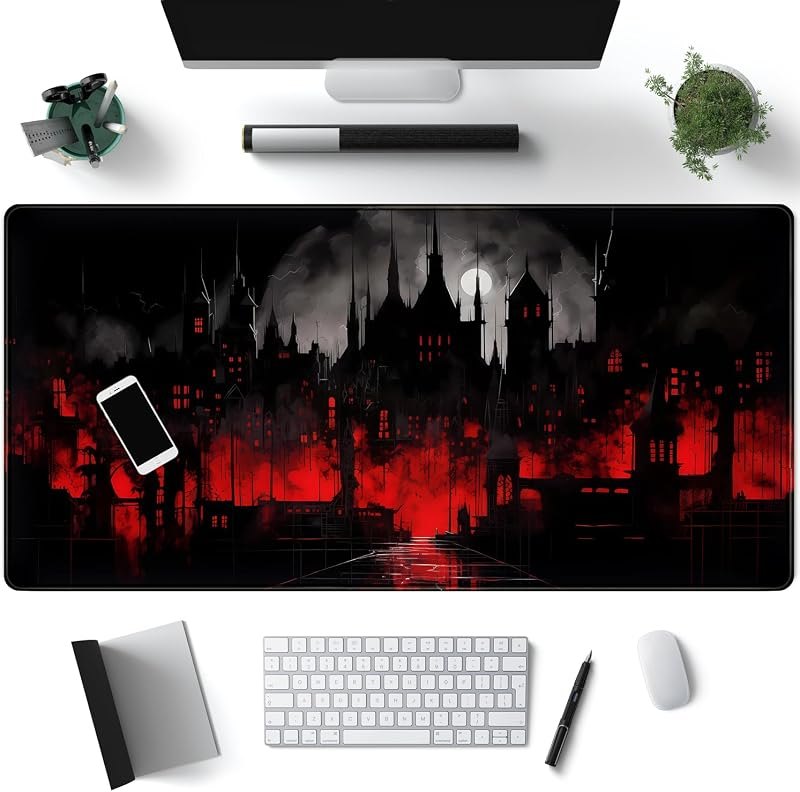 Black Castle Large Mouse Pad Red and Black Mousepad Gaming Playmat Game Mat, Big Full Keyboard and Mouse Pads Cool