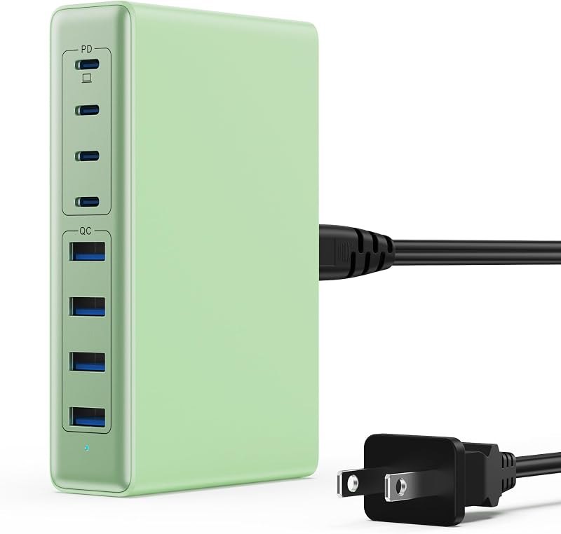200W USB C Charger Block,8-Ports GaN III Fast Charging Station Hub,QC4.0+PD 65W Laptop Charger Wall Chargers Power