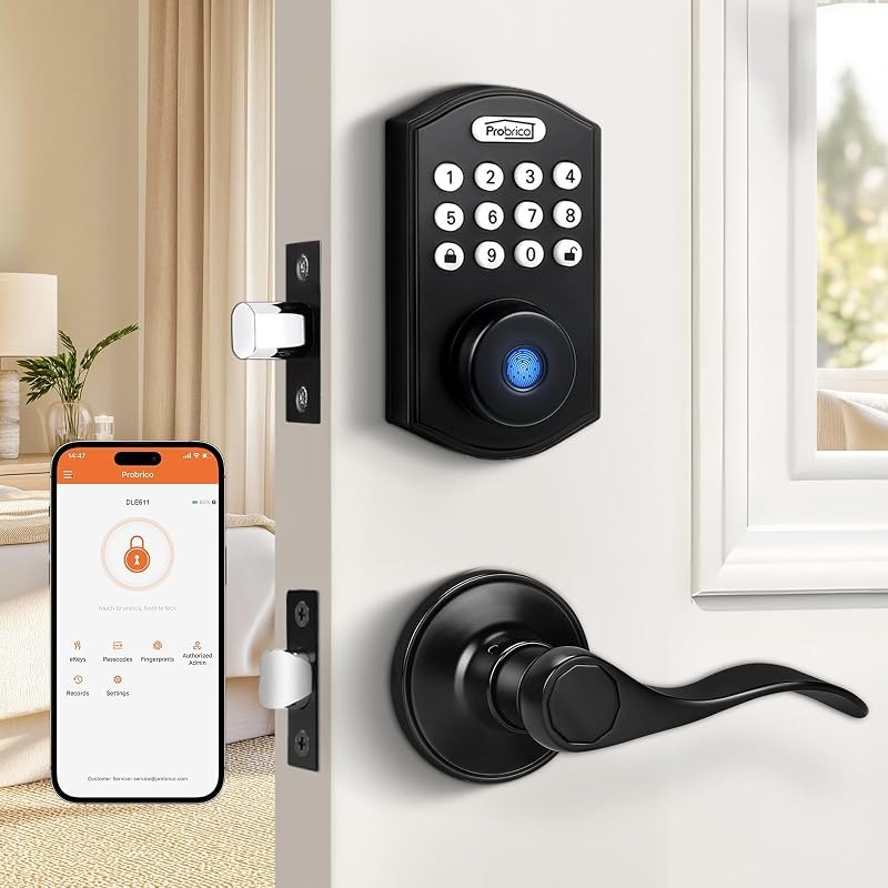 Probrico Keypad Door Lock with Handle Keyless Entry Door Lock, Smart Locks for Front Door Fingerprint Deadbolt with