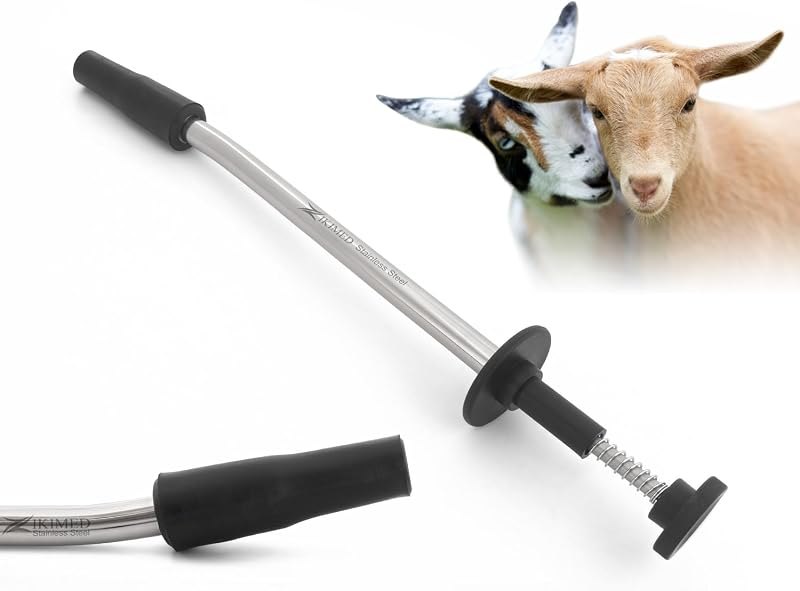 Bolus or Balling Gun Curved with Soft Black 11 mm Rubber Cup for Sheep, Goat Stainless Steel 14" Long, Livestock