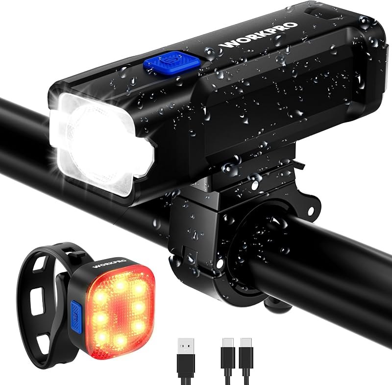 WORKPRO Bike Light for Night Riding, Rechargeable Bike Light Front and Back — bicycle bike lights for bicycle bike