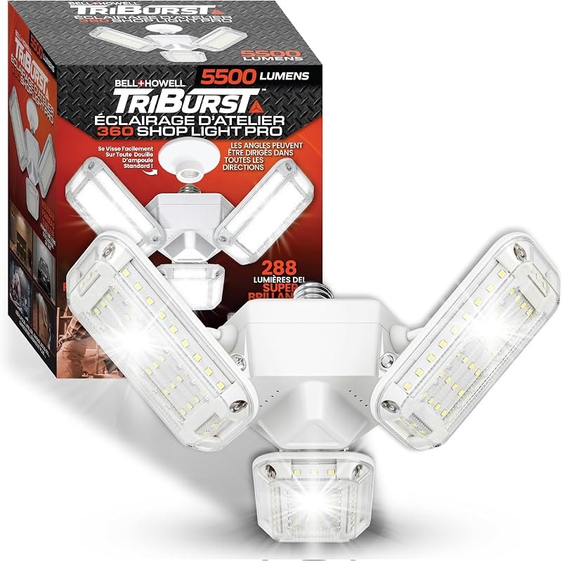 TRIBURST SHOPLIGHT PRO 360 LED Shop Light - 5500 Lumens, 50 Watts - Bright Garage Light, Adjustable Panels Ceiling