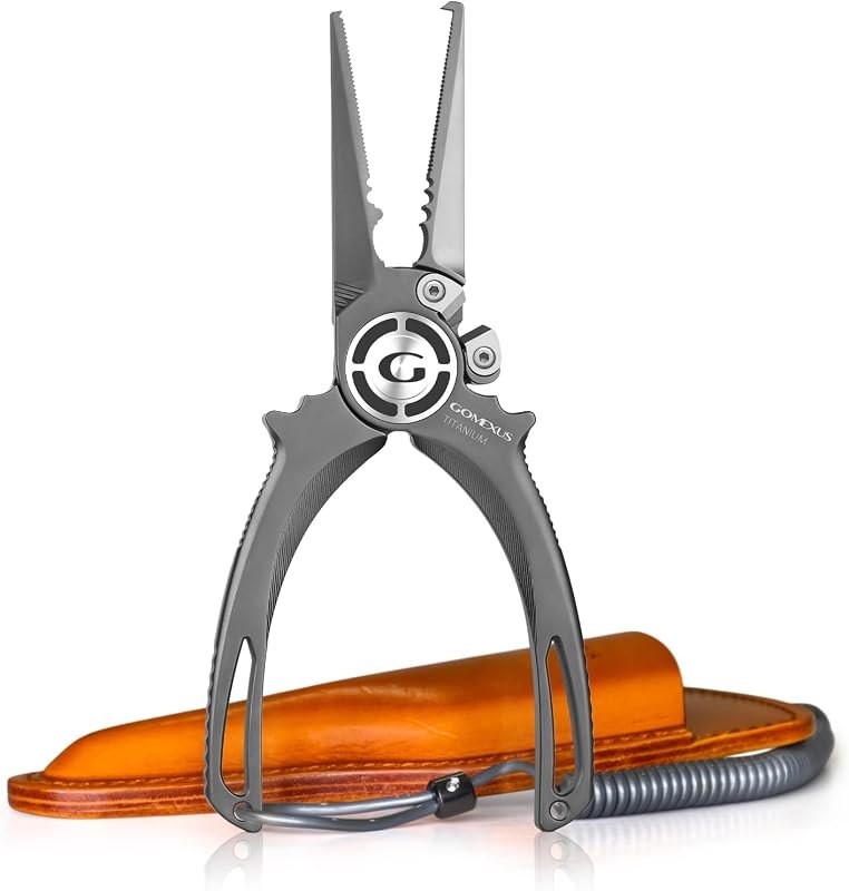 GOMEXUS Fishing Pliers Saltwater with Side Cutters, Never Rust Inshore & Nearshore Titanium Fishing Gear with Lanyard