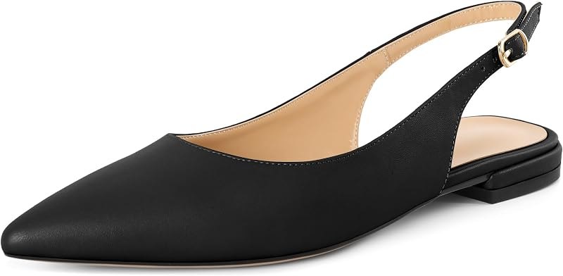 Women Low Heels Pointed Closed Toe Slingback Flats Ankle Straps Pumps Classic Dressy Elegant Shoes 1 Inch — kitten