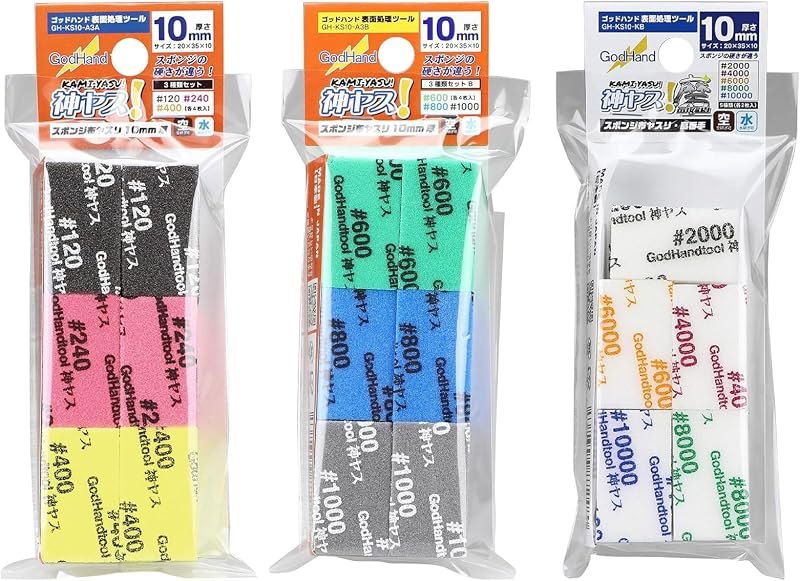 GodHand Kamiyasu Sanding Sponge Assortment Set Coarse Medium Fine 120, 240, 400, 600, 800, 1000, 2000, 4000, 6000