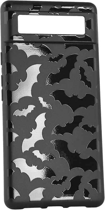 Matte Black Phone Case Compatible with - Google Pixel 9 2024 - Shockproof Rubber Cover Goth Bats Spooky Silicone