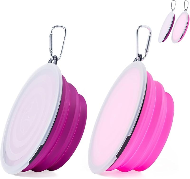 Dog Bowls Pet Collapsible Bowl with Cover Lids,2 Pack Dog Travel Bowls Portable Foldable Cat Water Dish Bowl for Pets