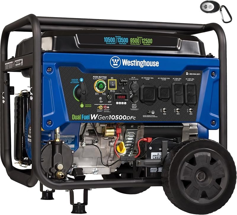 Westinghouse 13500 Peak Watt Dual Fuel Home Backup Portable Generator, Remote Electric Start, Transfer Switch Ready
