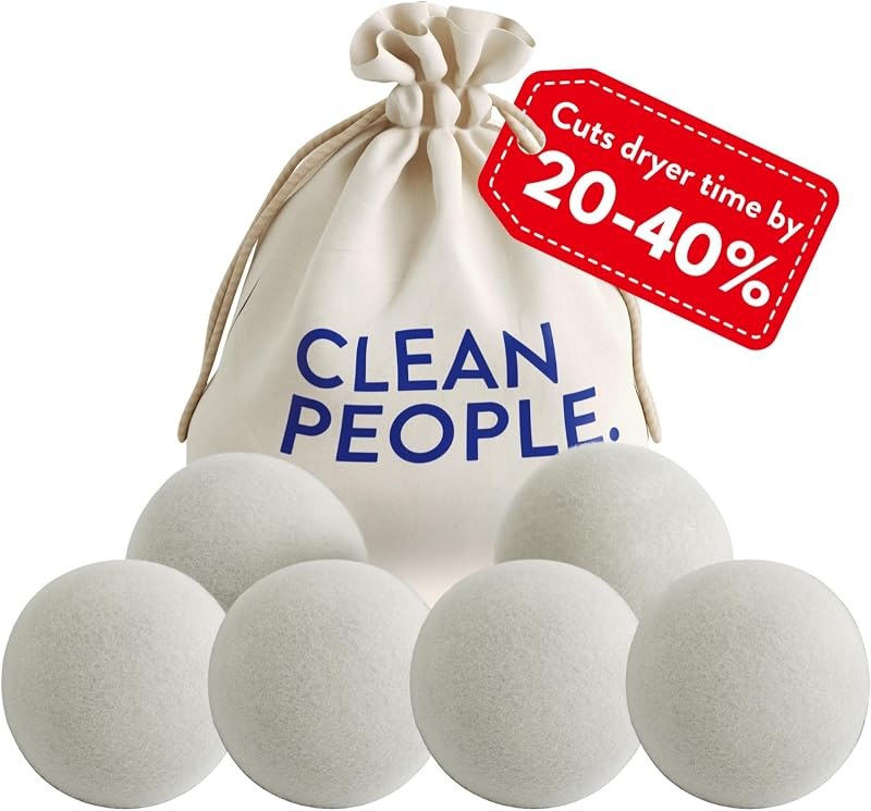 The Clean People 100% New Zealand Wool Dryer Balls - 6 Pack - for Laundry, Fabric Softening, Anti Static, No Lint
