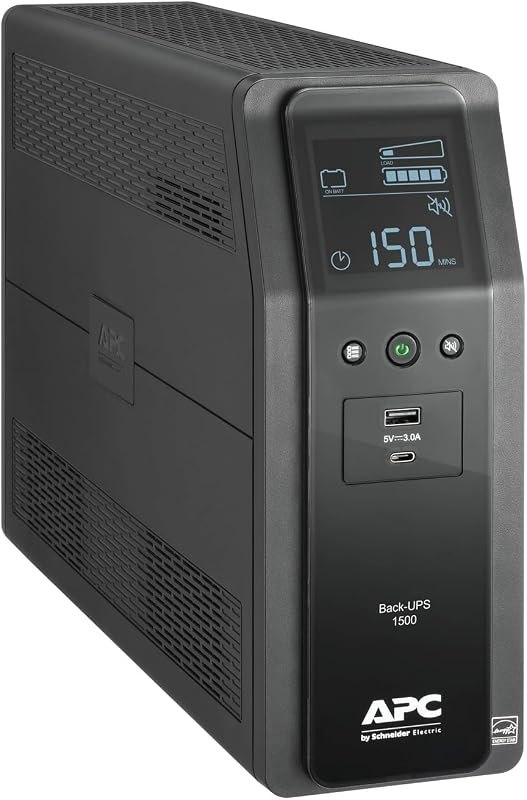 APC 1500VA UPS Battery Backup & Surge Protector, Backup Battery Power Supply with AVR, Dataline Protection, BN1500M2R