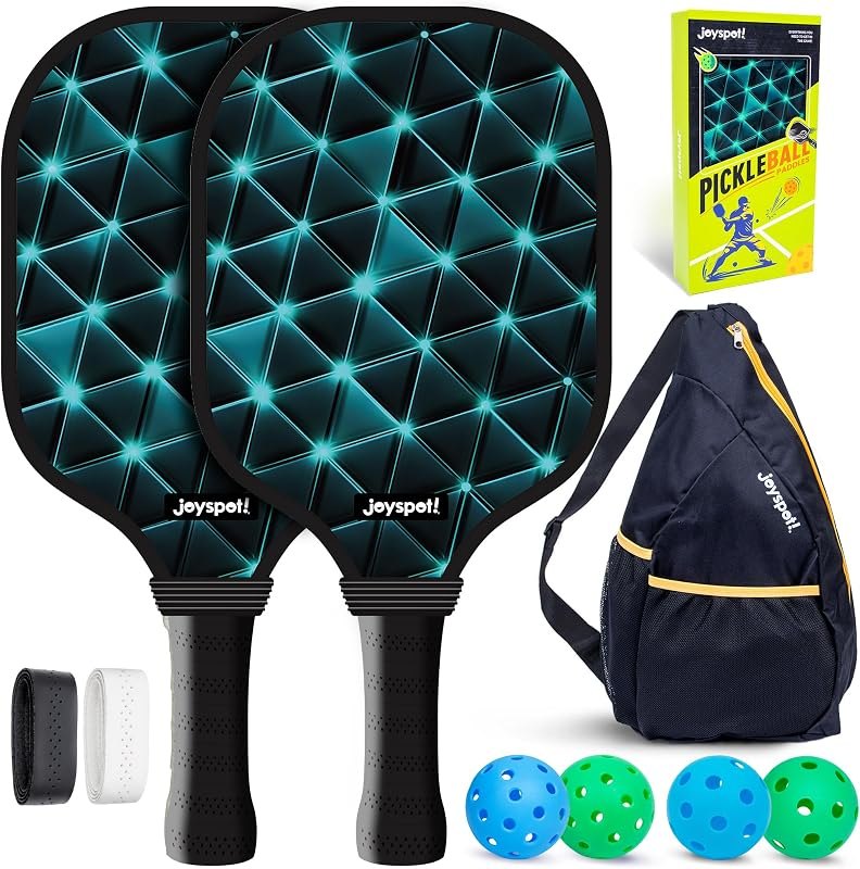 Premium Pickleball Paddles Set of 2, Fiberglass Surface & Polypropylene Honeycomb Core, Lightweight (7.5oz) with 4