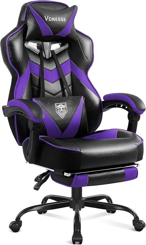 Vonesse Gaming Chair, High Back Gaming Chair with Footrest and Massage, Gaming Chairs for Adults with Pocket Spring