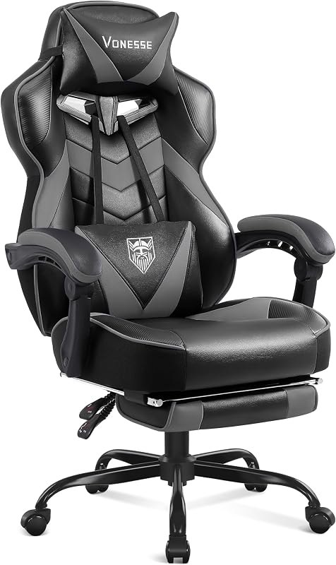 Vonesse Gaming Chair, High Back Gaming Chair with Footrest and Massage, Gaming Chairs for Adults with Pocket Spring