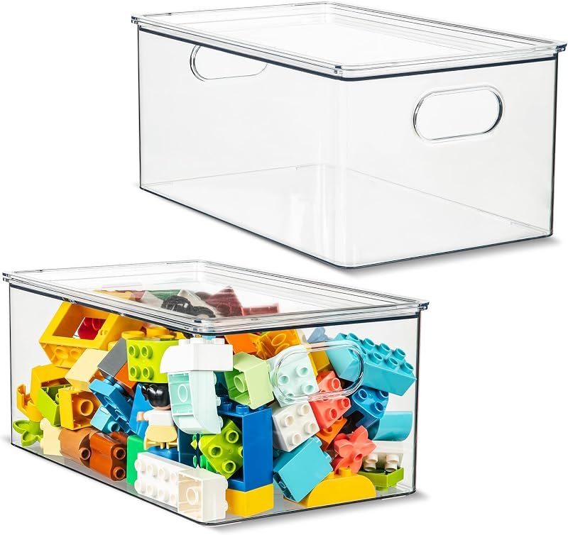 primebox Plastic Clear Stackable Storage Bins with Lids. Great for Pantry or Kitchen Organization. Fridge Organization