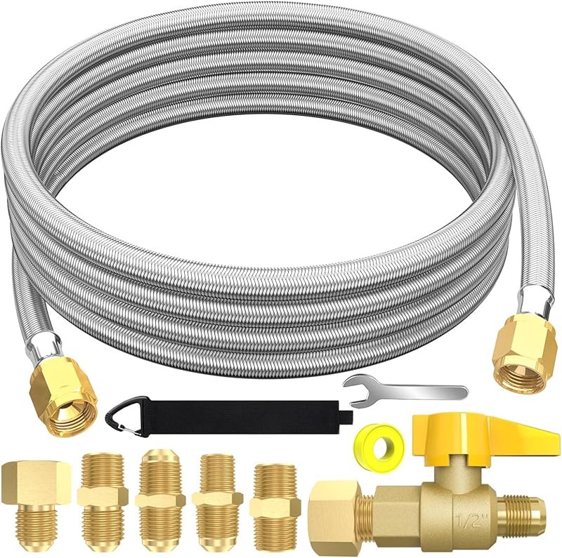 12FT 350PSI High Pressure Braided Propane Hose Extensions with Brass Gas Ball Valve, with Conversion Coupling 3/8"