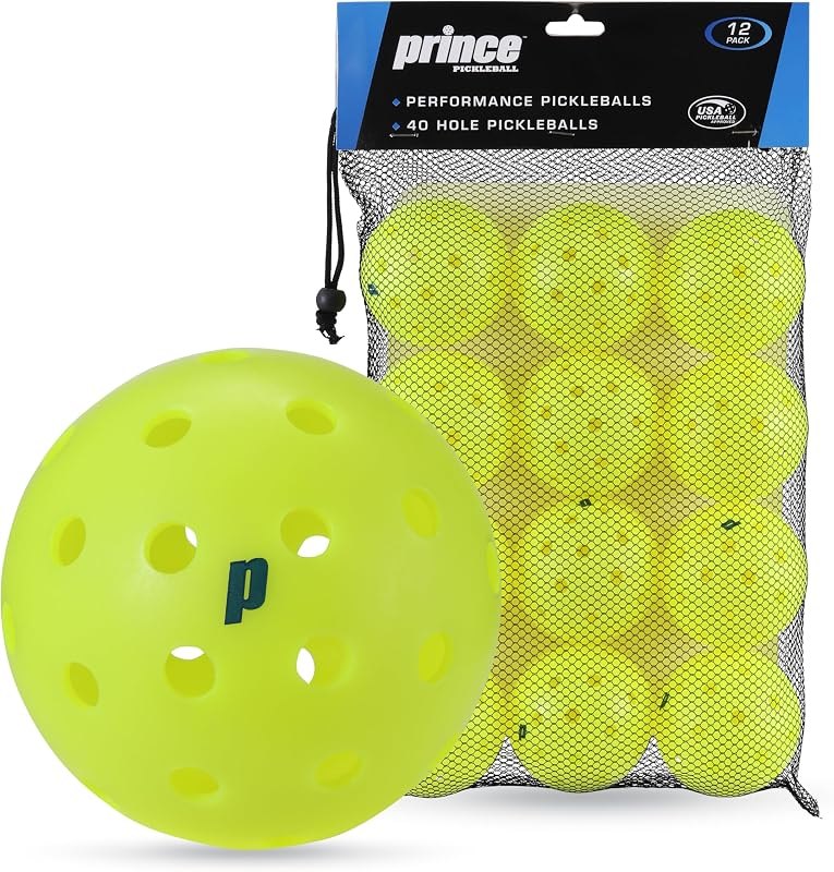 Prince - Pickleballs, 40-Hole Balls for Indoor & Outdoor Play, 12-Pack — pickleball outdoor balls amazon for
