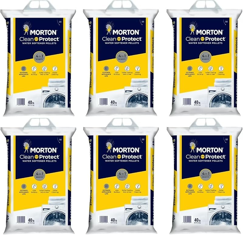 40lb Bags, Morton Clean and Protect Water Softener Salt Pellets (Pack of 6) — Sediment filters and softener salt. for