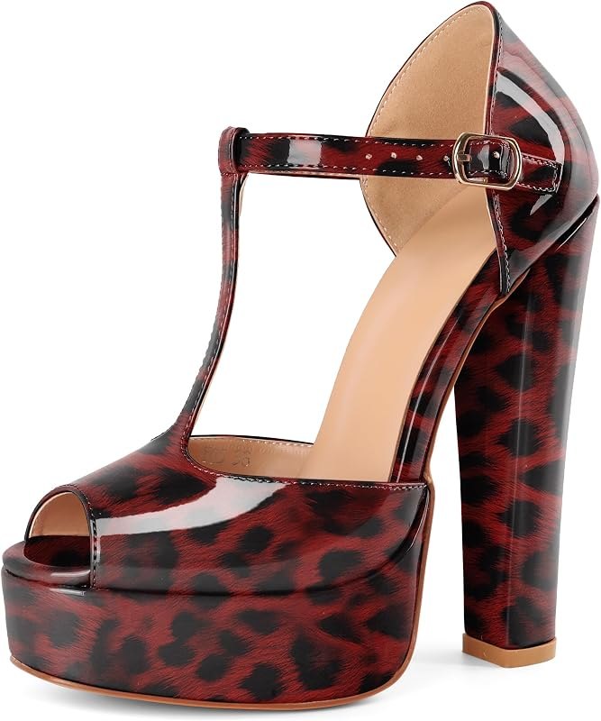Women's Platform Chunky High Heels Ankle T Strap Square Peep Toe Sandals Party Dress Casual Shoes 6 Inches — platform