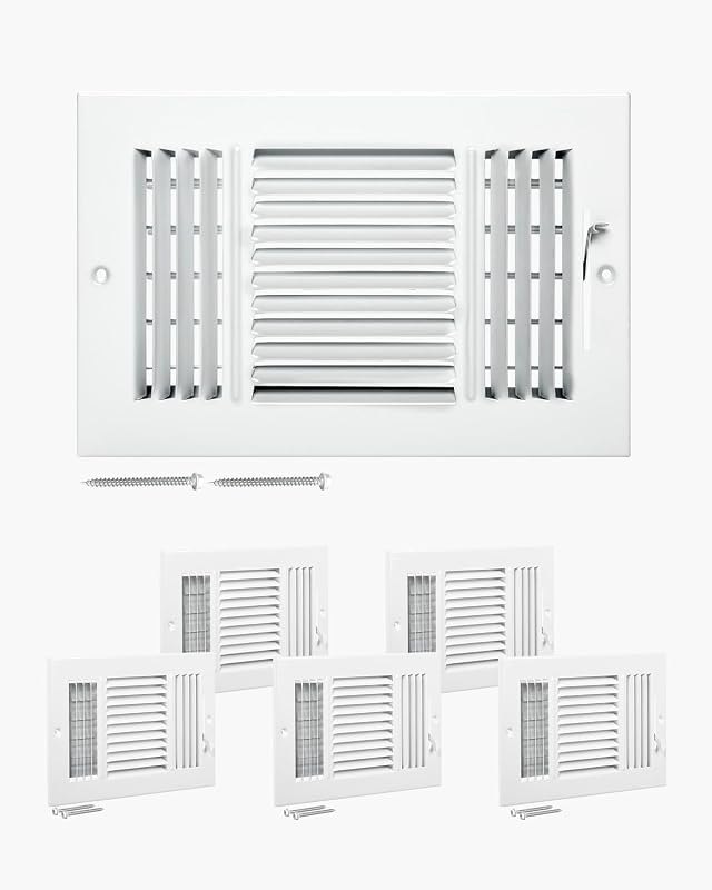 VEVOR 6 x 10 Inch Air Vent Covers, 6-Pack Return Air Vent Cover, HVAC 3-Direction Iron Vent Grilles for Wall &