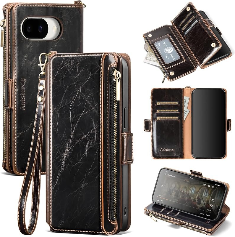 Antsturdy Compatible with Google Pixel 9a Wallet Case with Card Holder Women Men Phone Case RFID Blocking PU Leather