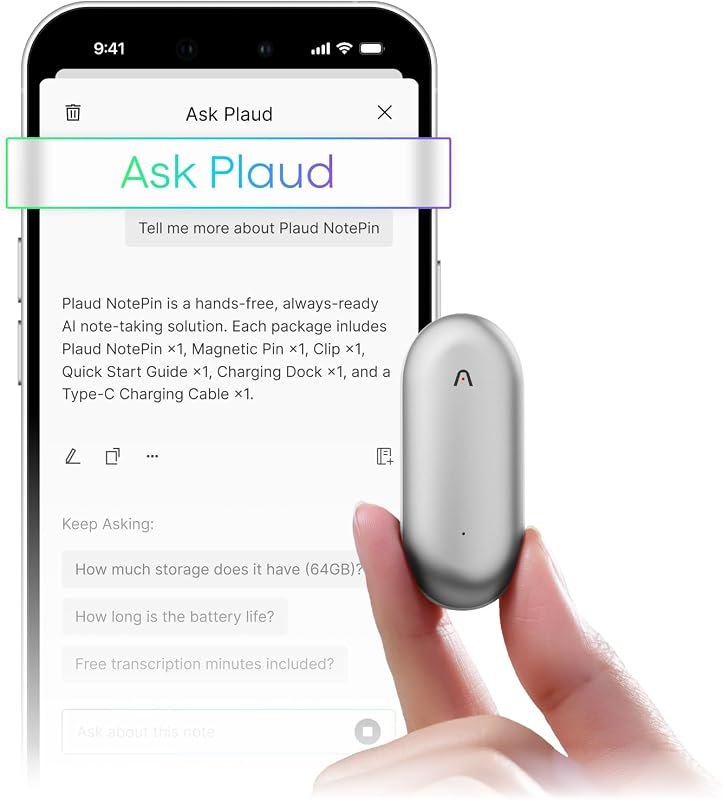 Plaud NotePin Wearable AI Voice Recorder, Lunar Silver, Non-S Version — Notes on AI tools we actually use — for notes