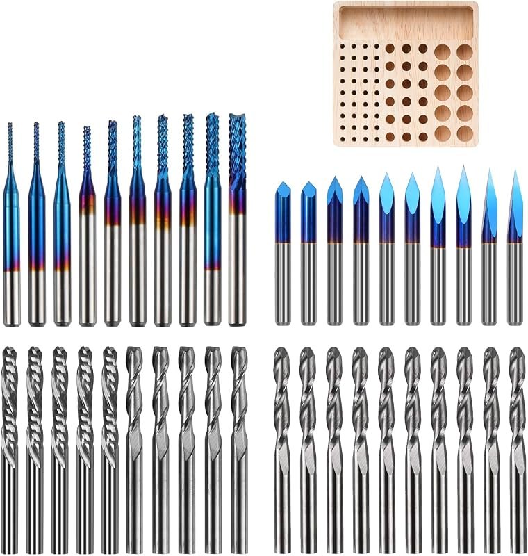 LUNYEE 40Pcs End Mills CNC Router Bits, 1/8" Shank Milling Bit Storage Tray — CNC Machines, accessories and produc for