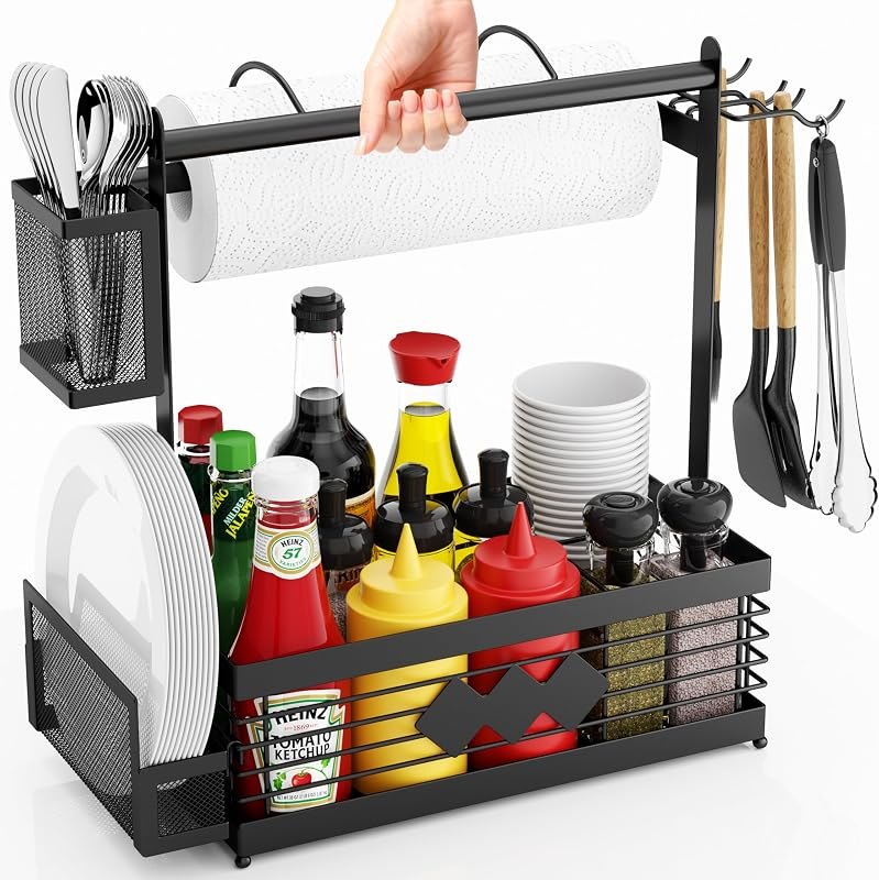 Aofmee Grill Caddy, BBQ Grill Caddy with Camping Paper Towel & Plate Holder — bbq desk holder for bbq desk holder
