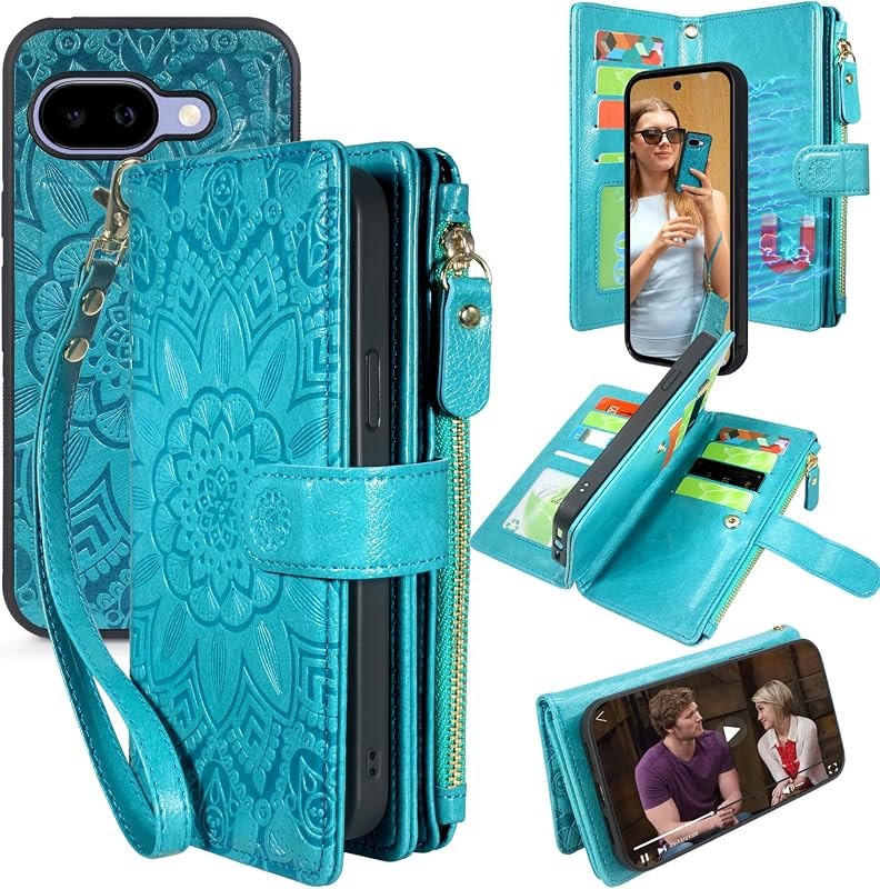 Harryshell Detachable Wallet Leather Case Compatible with Google Pixel 9A Magnetic Phone Case Zipper with Cash Coin