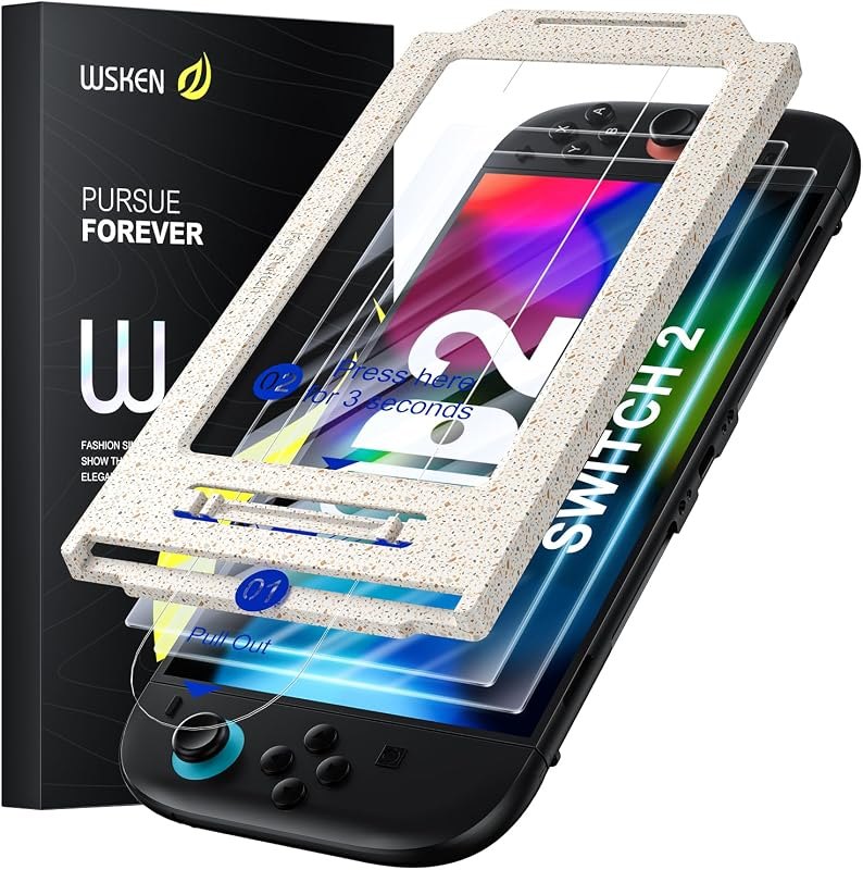 WSKEN for Nintendo Switch 2 Screen Protector - Shatterproof Tempered Glass with Auto-Dust Removal, Zero Bubbles