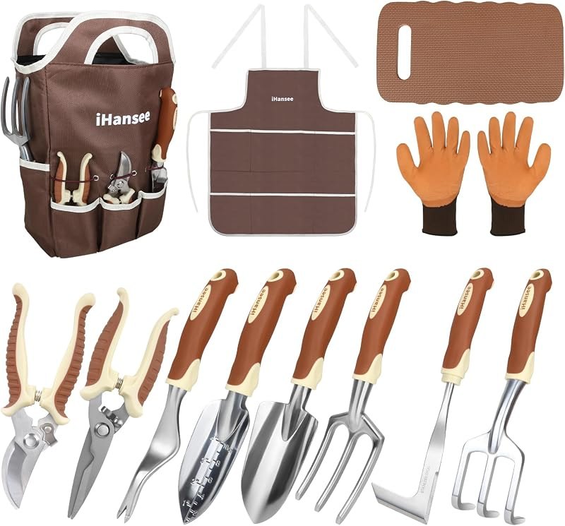 Brown Garden Tools Set 12-Piece, Gardening Gifts for Women Men — Hoses, pruners, and beds that surviv for hoses