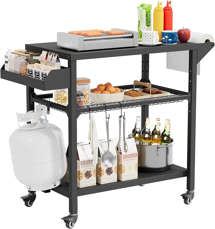 SUNCROWN Outdoor Grill Table with Wheels, Kitchen Cooking Prep Tables Movable BBQ Grill Cart for Garden, Camping, Home