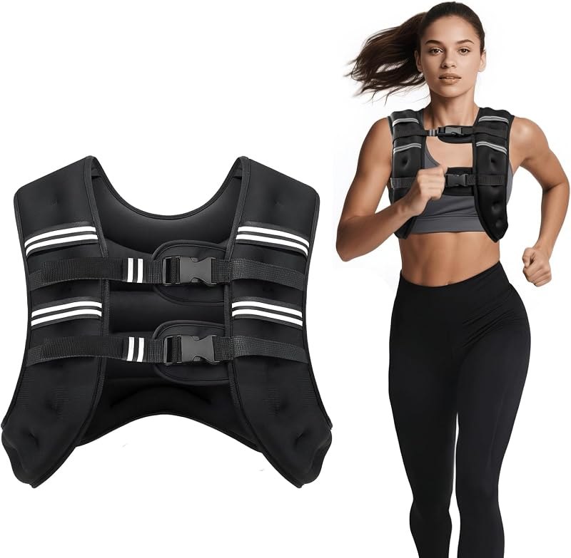 Weighted Vest, 6lb/8lb/12lb/16lb/20lb/30lb for Men, Women with Reflective Stripe, Weight Vests Adjustable for Workout