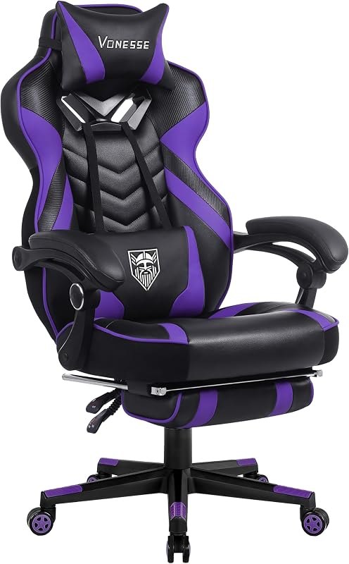 Vonesse Gaming Chair, Big and Tall Gaming Chair with Footrest and Massage, Gaming Chairs for Adults with Lumbar
