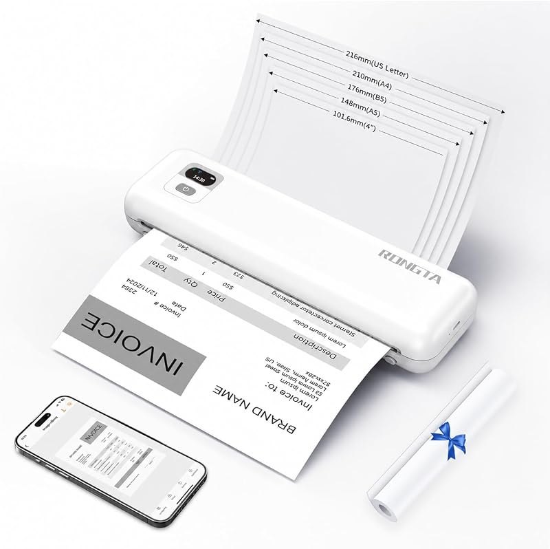 Rongta Portable Printer Wireless for Travel, F82 Inkless Bluetooth Thermal Printers, Compatible with iOS, Android