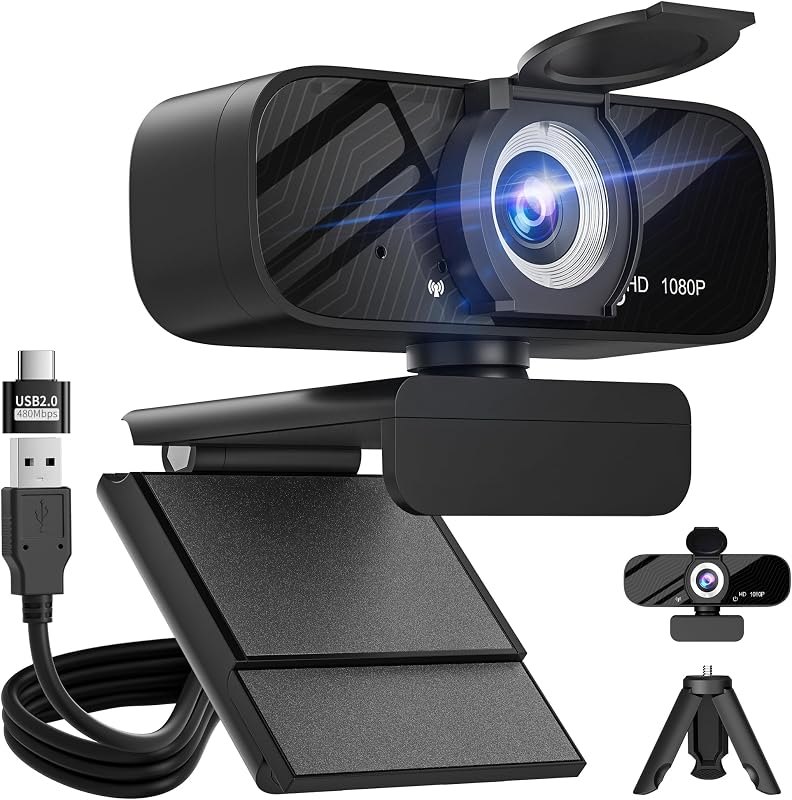 Gohero Full HD 1080P Video Webcam, Noise Cancellation, Privacy Cover, Wide-Angle Lens, Auto Light Correction, Plug &