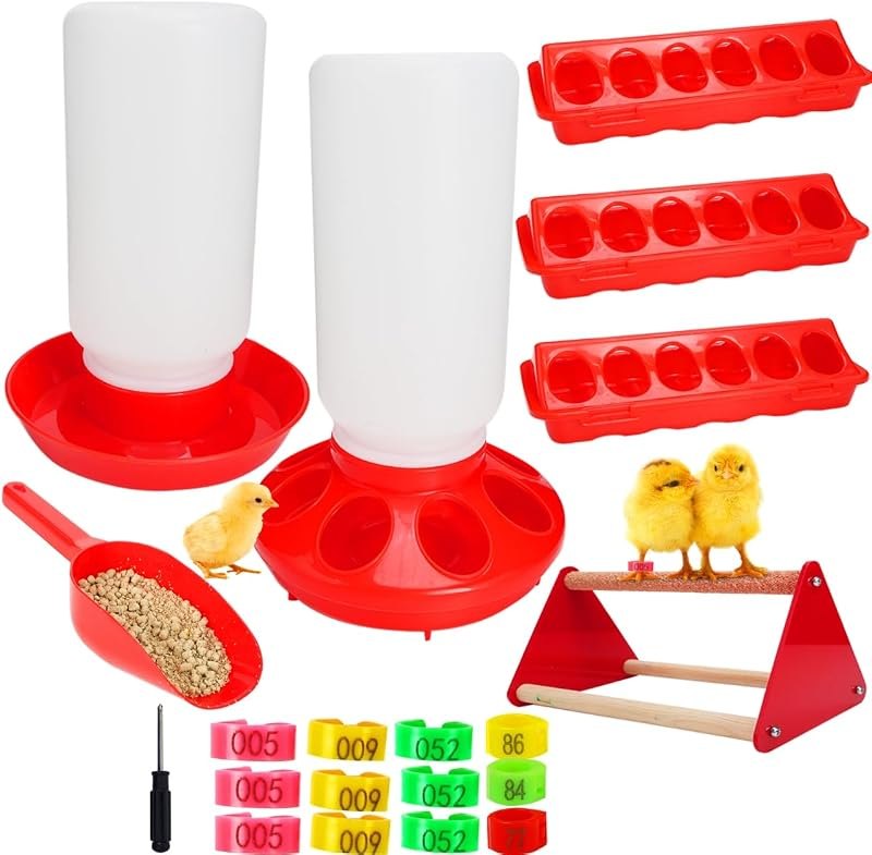14 Pcs Chick Feeder and Waterer Kit for Chicken Ducks Quail, Chicken Feeder, Chicken Waterer, Feeding Trough, Feed