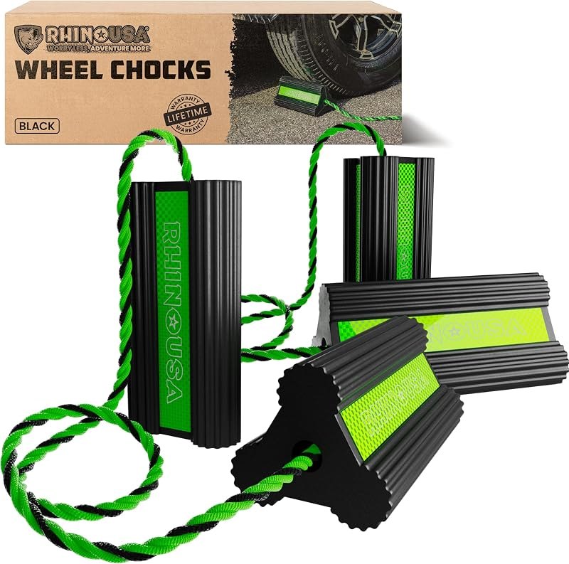 Rhino USA Heavy Duty Rubber Wheel Chocks - Non-Slip Trucks, RVs & Trailers — rv chocks for sewer hoses
