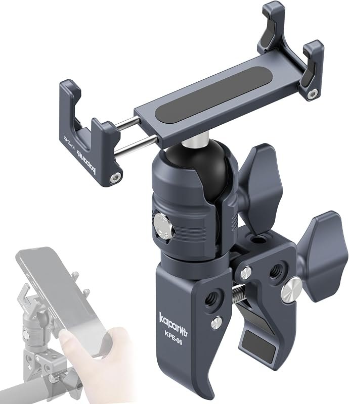 Motorcycle Phone Mount, Handlebar Clamp Base Fits 0.5"-2" Diameter Bars, 25mm Ball Head & Aluminum Socket Arm, 360°