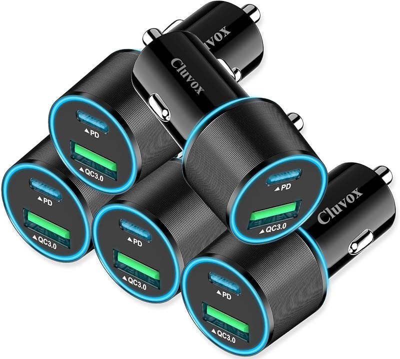 5 Pack 38W USB C Car Charger, Cigarette Lighter Adapter for iPhone/Android — car charger for google pixel charger