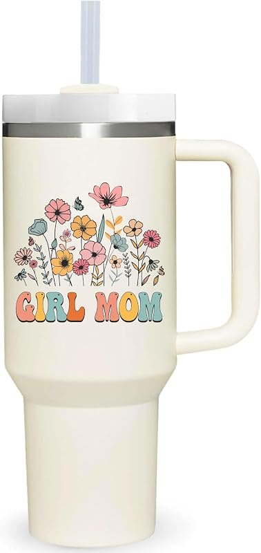 40 oz Tumbler with Handle for Girl Mom.Mothers Day Tumbler Gifts for girl mom.Birthday Anniversary Christmas Girl Mom