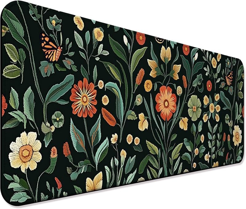 Floral Gaming Desk Mat, Computer Keyboard Large Extended Long Flower Plants Mouse Pad for Office and Home, XL (W19) —