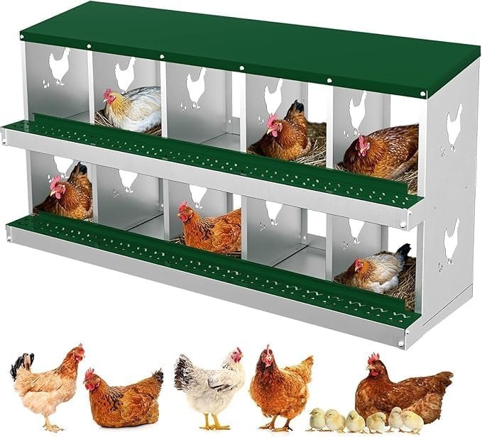 Nesting Boxes 10 Compartment Metal Chicken Nest for Chicken Coop,Nesting Boxes for Chicken, Indoor & Outdoor Use,Easy