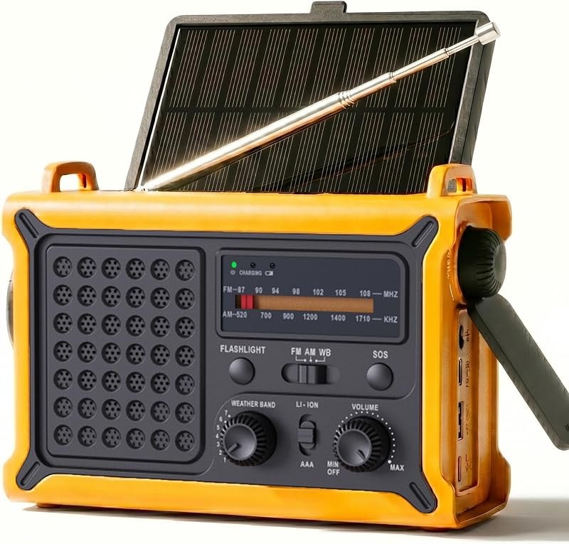 Raynic 12000mAh Emergency Radio, AM/FM/NOAA Hand Crank Radio with High-Efficiency Solar Panel, USB & USB-C Charging