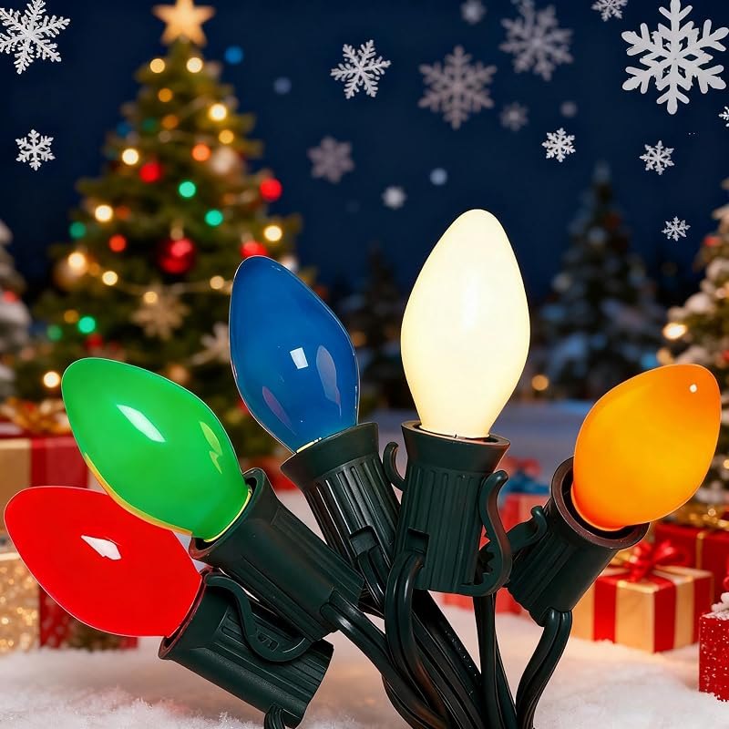 C7 LED Colorful Christmas Lights Outdoor, 25Ft Christmas Decorations String Lights with 27 LED C7 Ceramic Multicolor