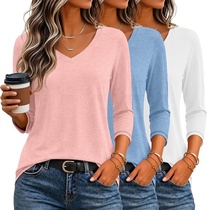 3 Pack Women's 3/4 Length Sleeve V Neck Tops — Items from Amazon Haul, Amazon's ver for items haul version temu